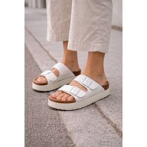 Papillio by Birkenstock Platform Sandals Women EU 40 White Leather Double Buckle